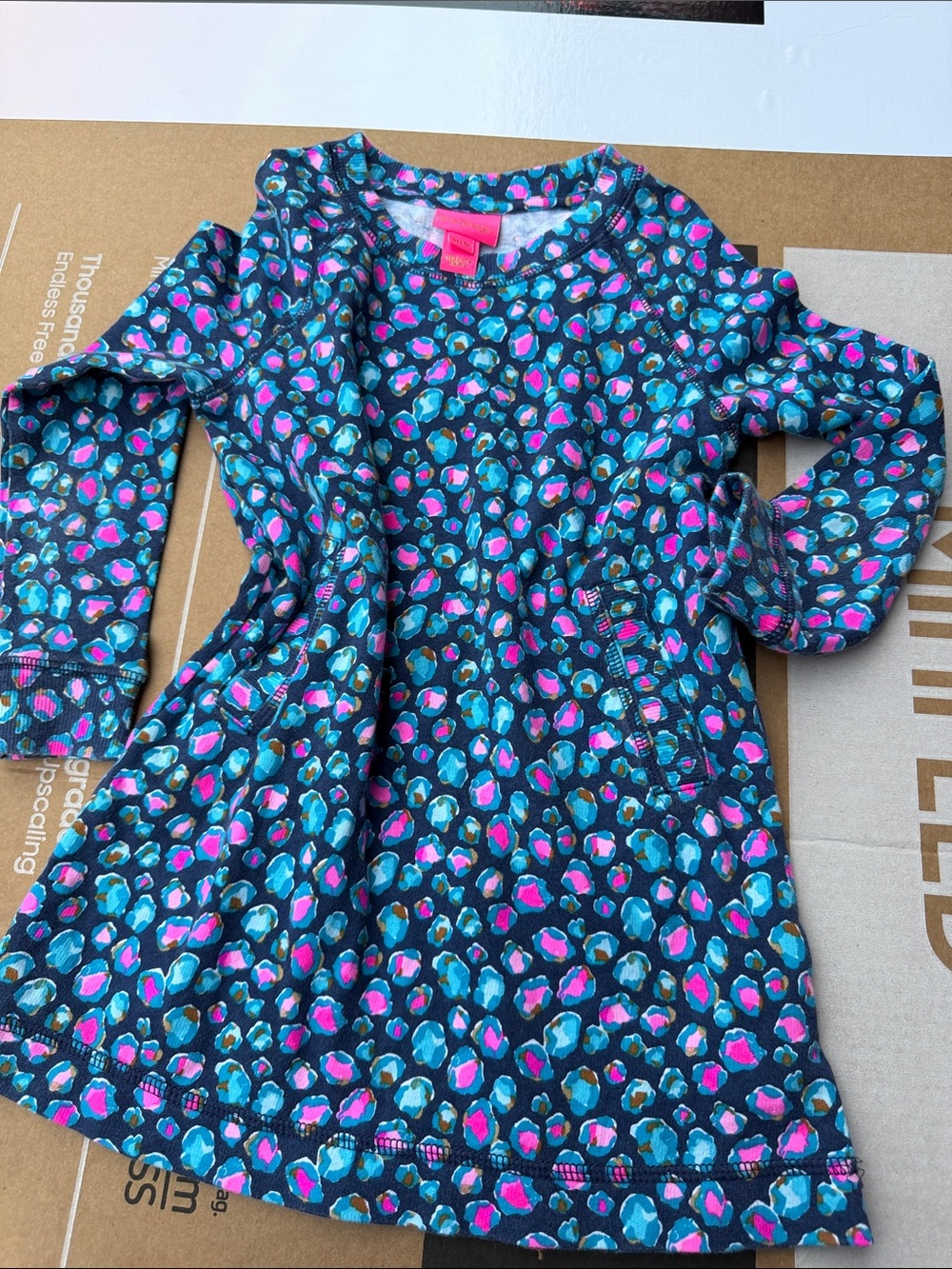 Lilly Pulitzer Teal & Hot Pink Leopard Print Long Sleeve Dress